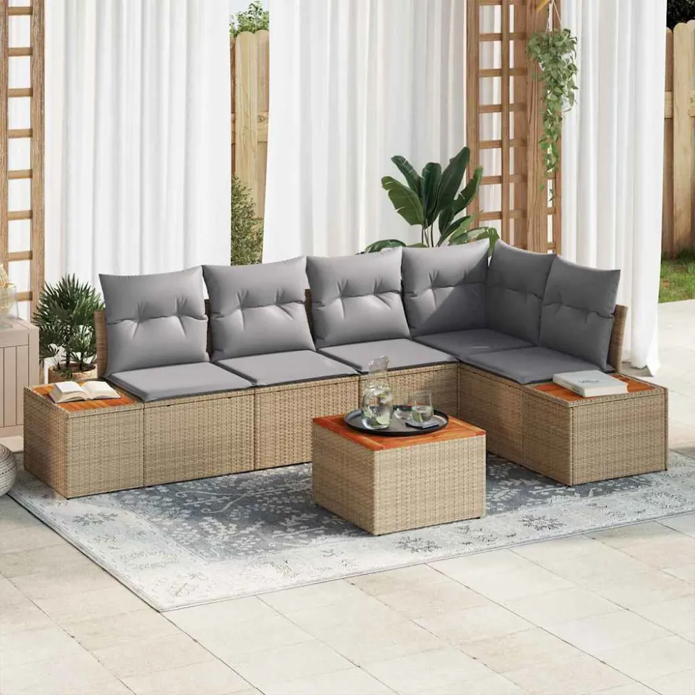 Tuinbankenset met kussen 6 pcs Beige Poly riet vidaXL