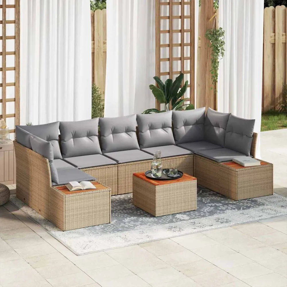 Tuinbankenset met kussen 8 pcs Beige Poly riet vidaXL