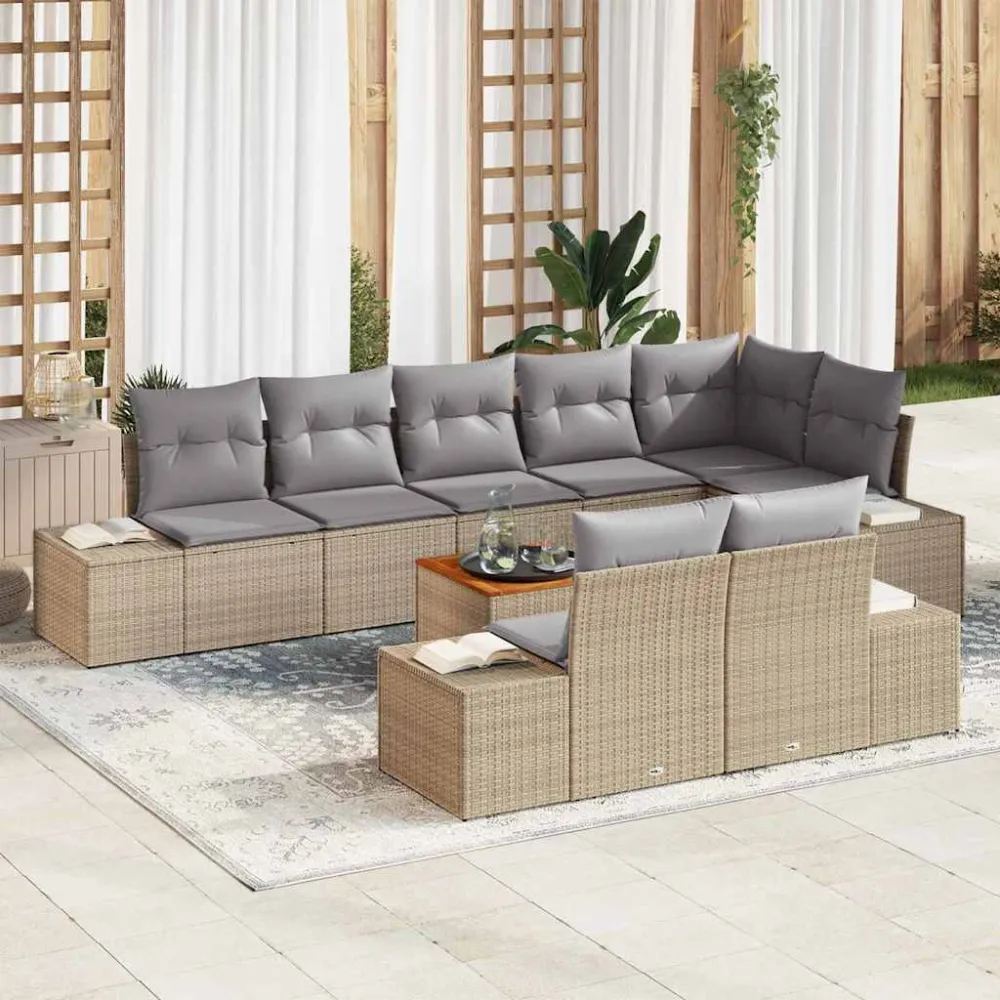 Tuinbankenset met kussen 9 pcs Beige poly rattan vidaXL