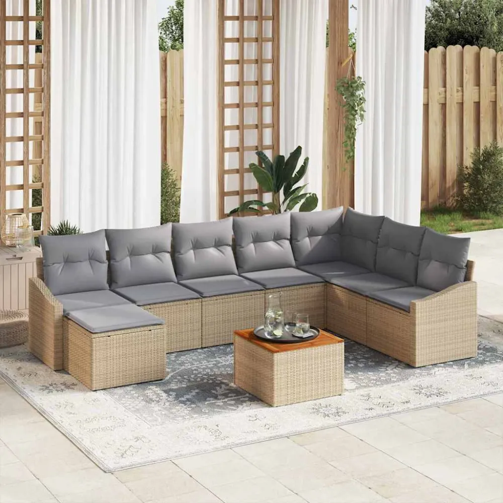 Tuinbankenset met kussen 9 pcs Beige poly rattan vidaXL