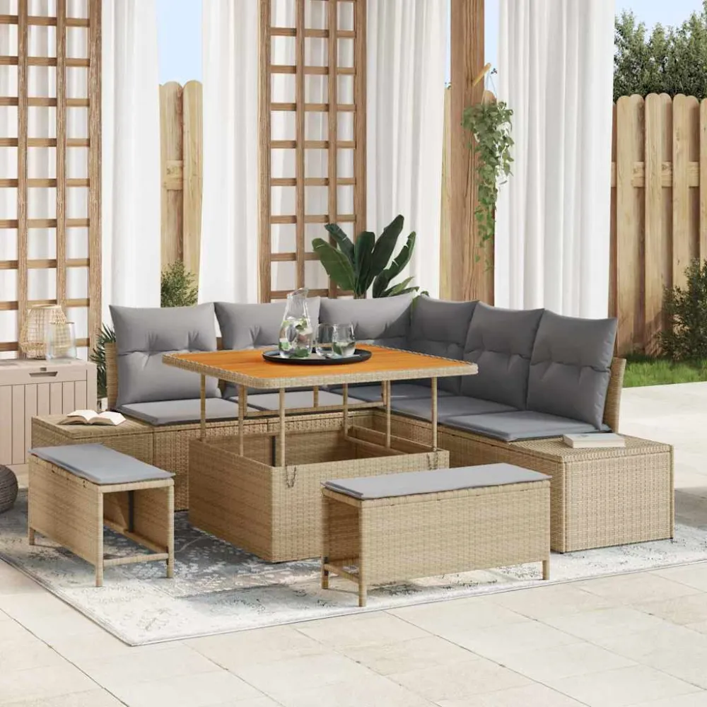 Tuinbankenset met kussen 8 pcs Beige poly rattan vidaXL