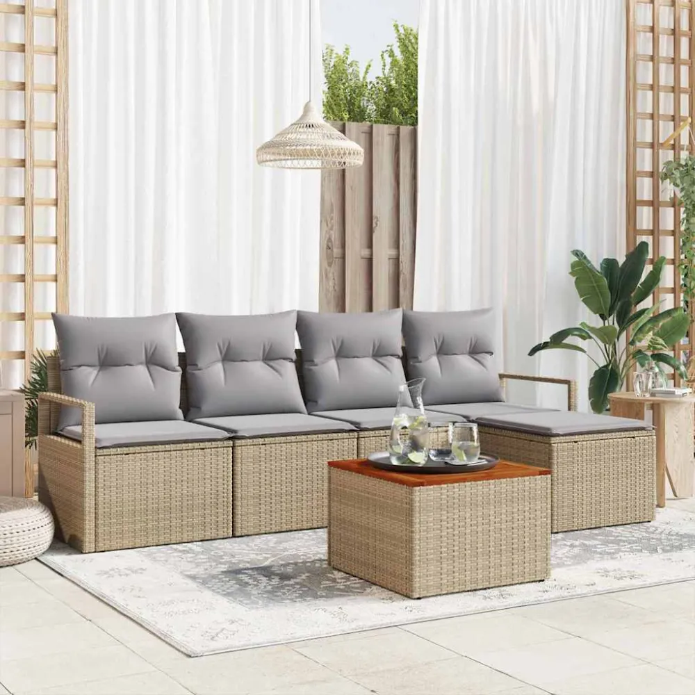 Tuinbankenset met kussen 6 pcs Beige poly rattan vidaXL
