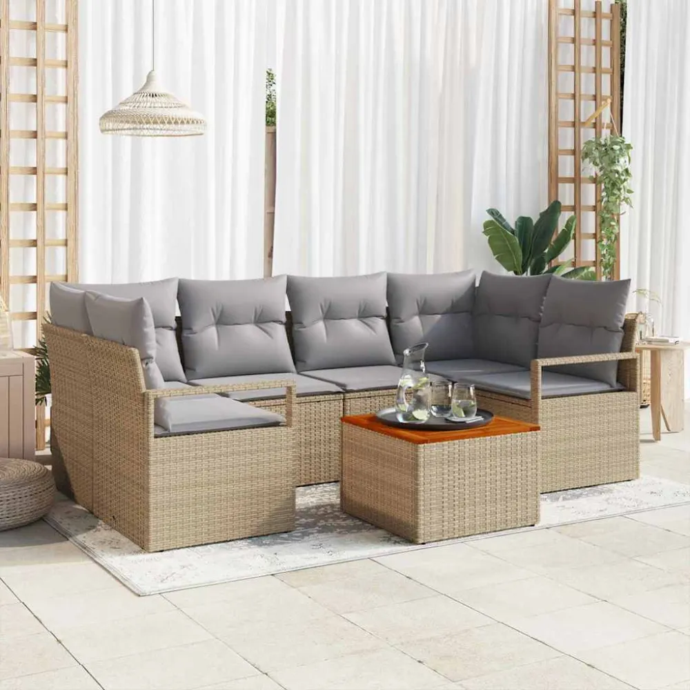 Tuinbankenset met kussen 7 pcs Beige poly rattan vidaXL