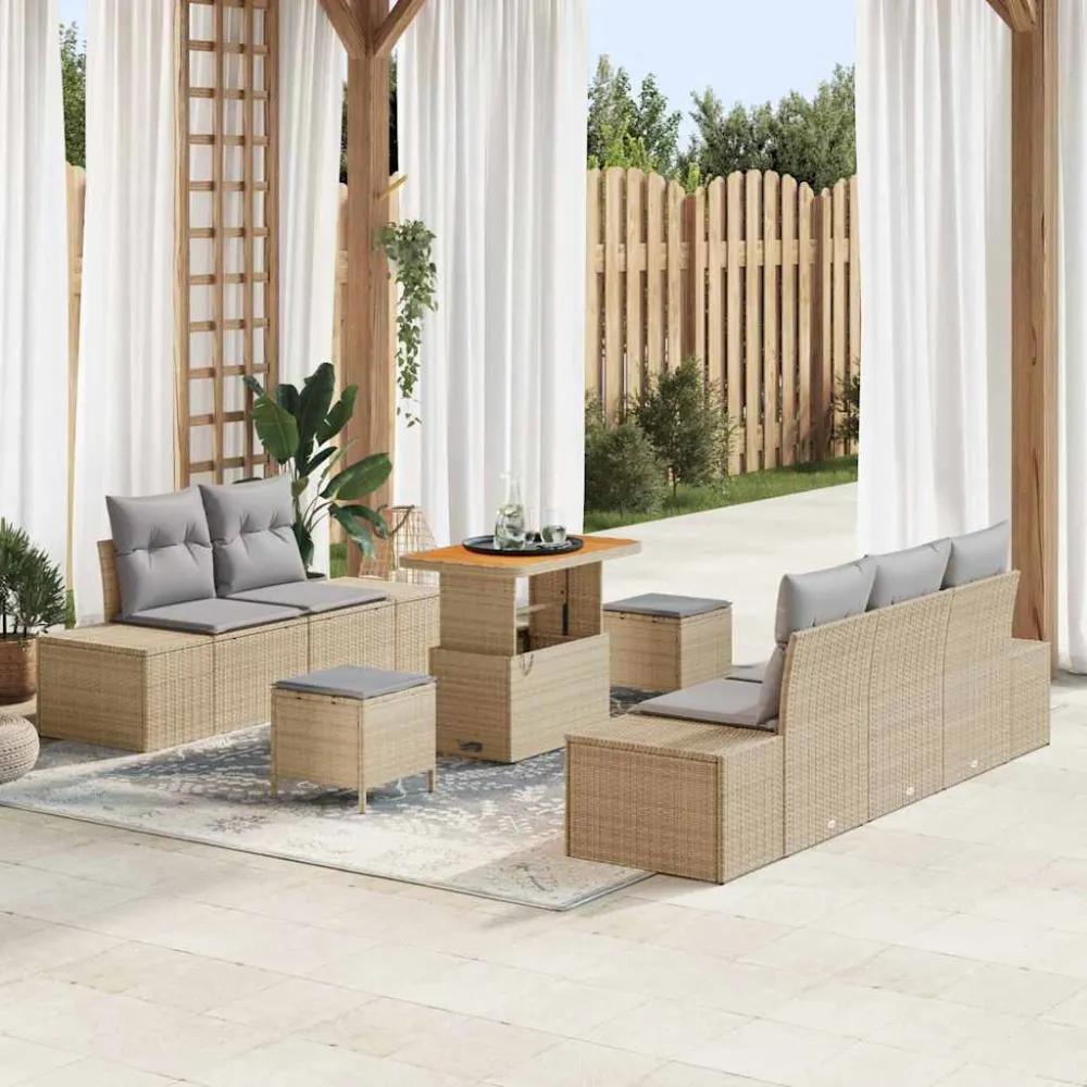 Tuinbankenset met kussen 8 pcs Beige poly rattan vidaXL