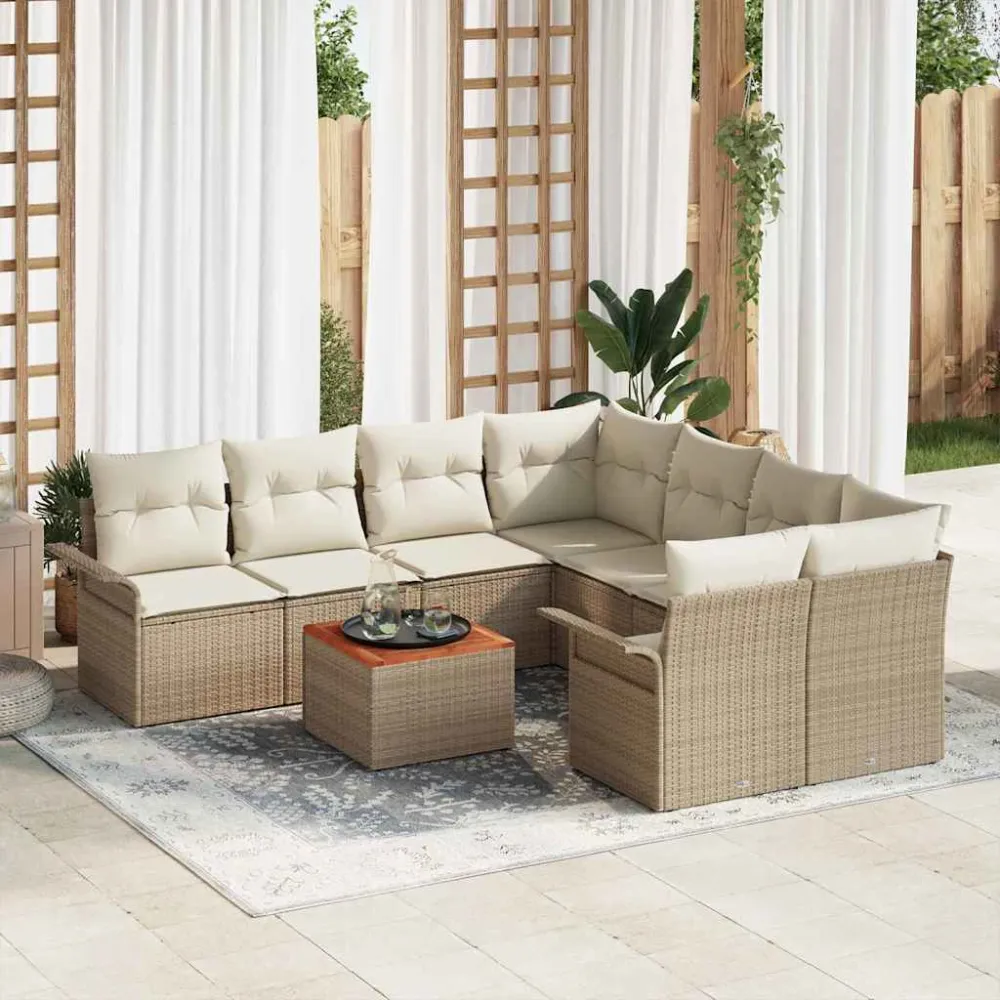 Tuinbankenset met kussen 9 pcs Beige poly rattan vidaXL