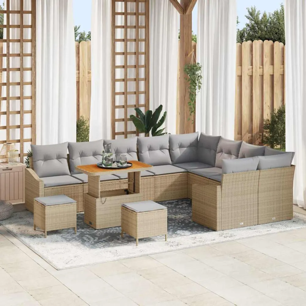 Tuinbankenset met kussen 12 pcs Beige poly rattan vidaXL