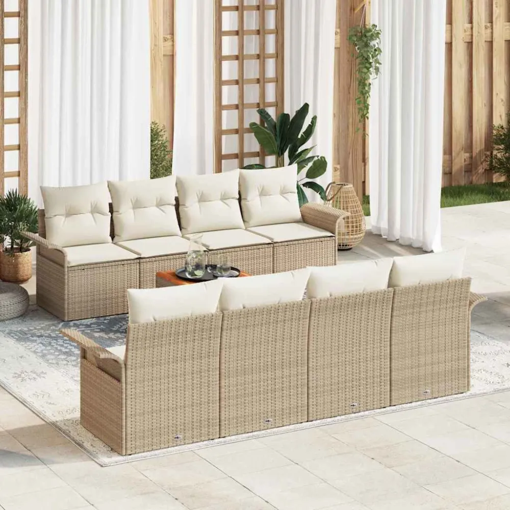 Tuinbankenset met kussen 9 pcs Beige poly rattan vidaXL
