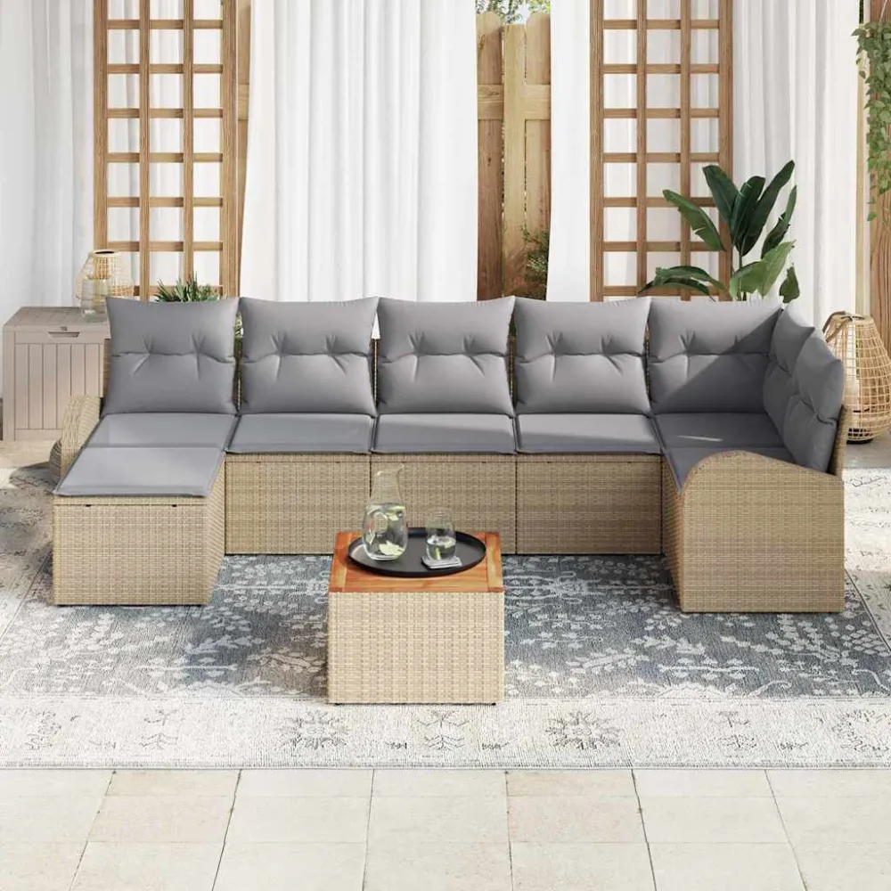 Tuinbankenset met kussen 8 pcs Beige poly rattan vidaXL