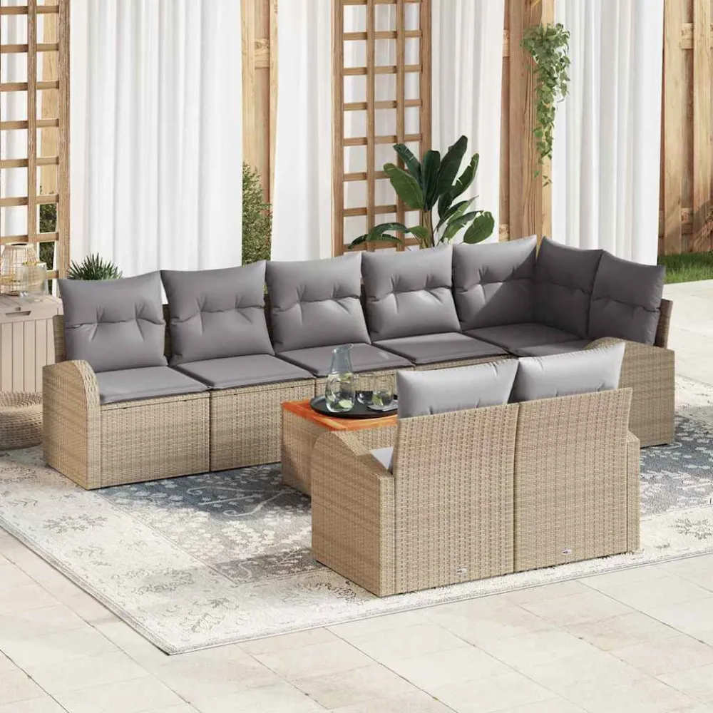 Tuinbankenset met kussen 9 pcs Beige poly rattan vidaXL