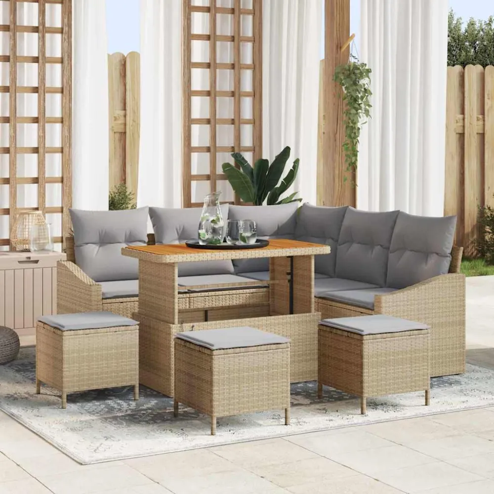 Tuinbankenset met kussen 9 pcs Beige poly rattan vidaXL