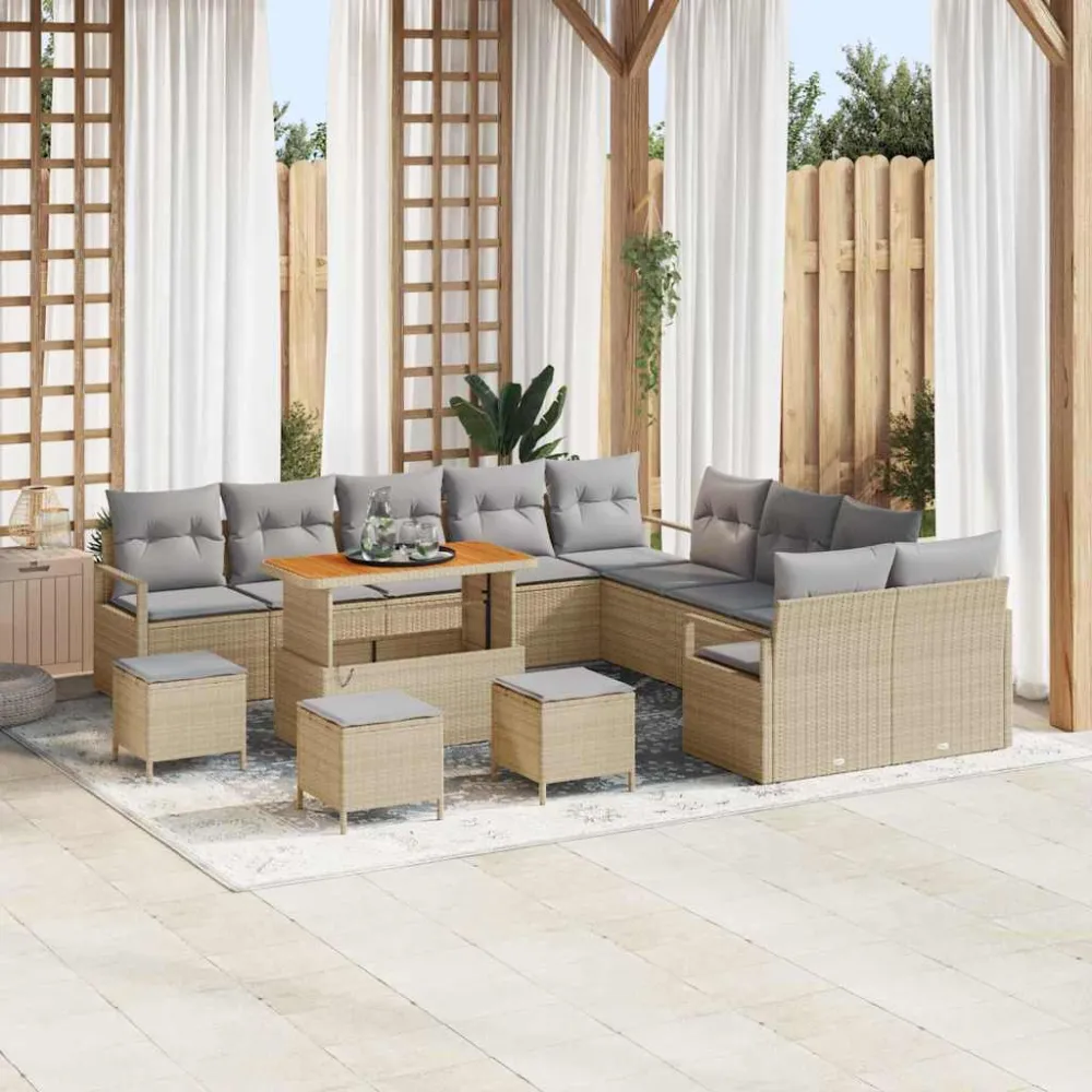 Tuinbankenset met kussen 14 pcs Beige poly rattan vidaXL