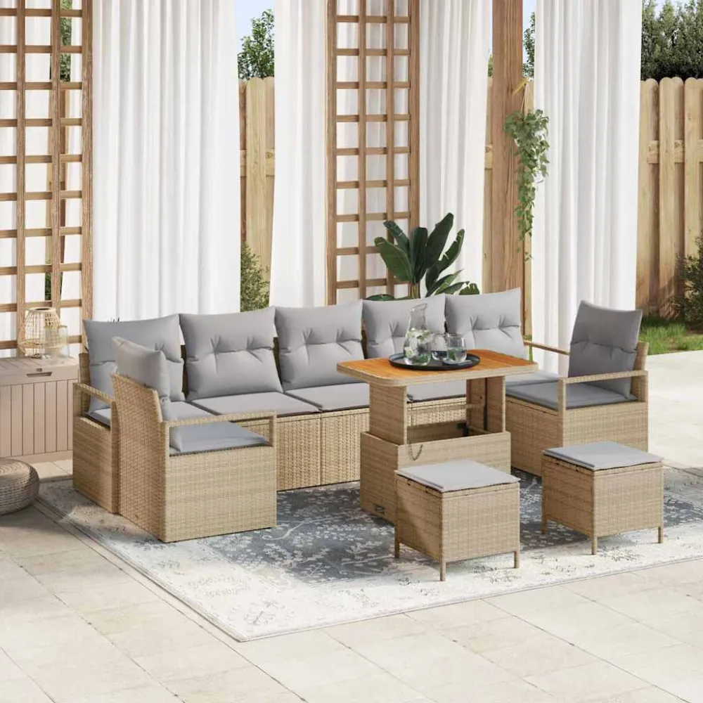 Tuinbankenset met kussen 10 pcs Beige poly rattan vidaXL