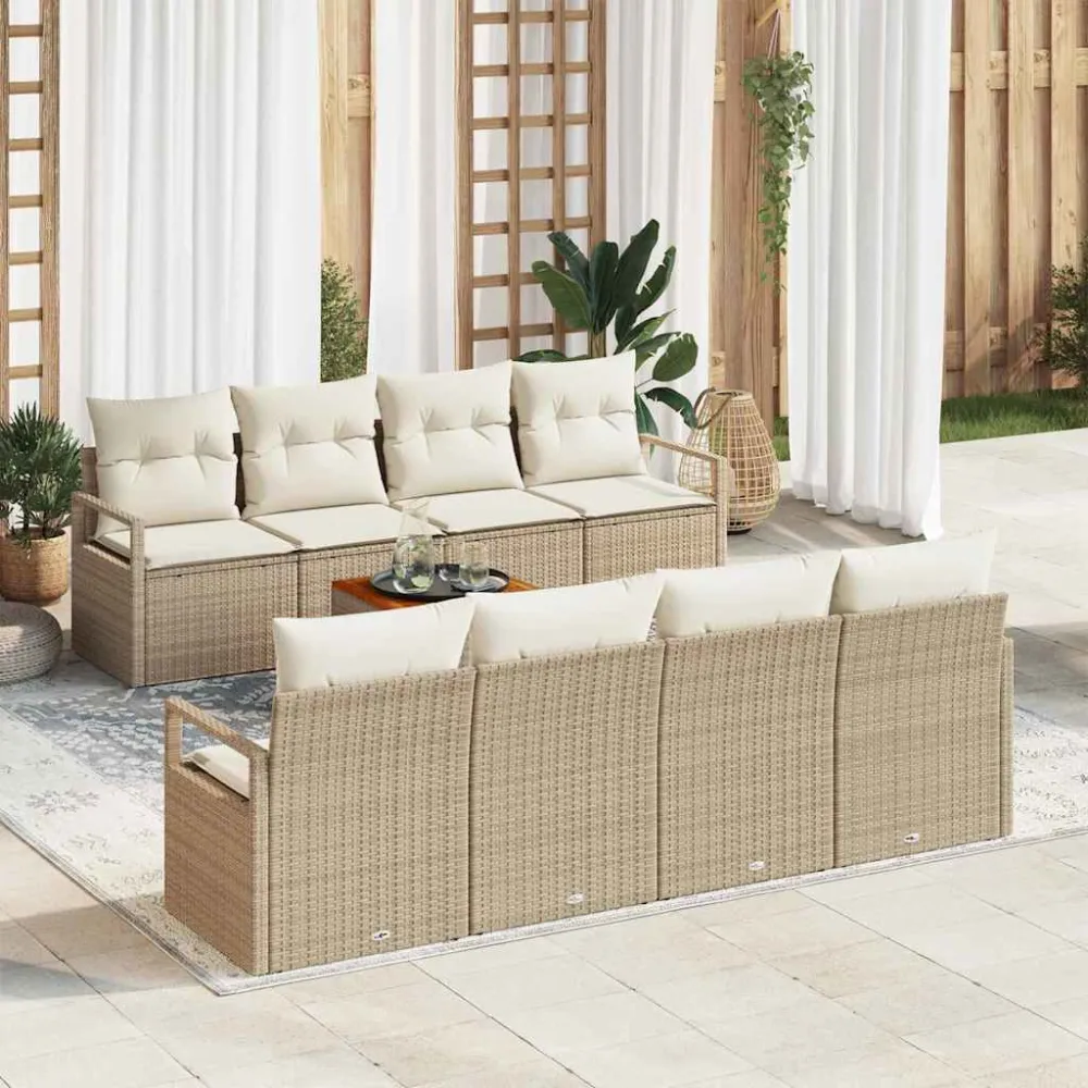 Tuinbankenset met kussen 9 pcs Beige poly rattan vidaXL