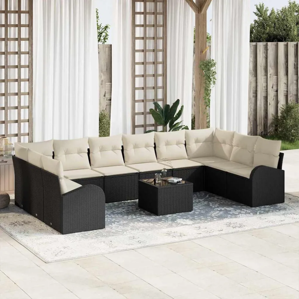 Tuinbankenset met kussen 11 pcs Bruin en Crème poly rattan vidaXL