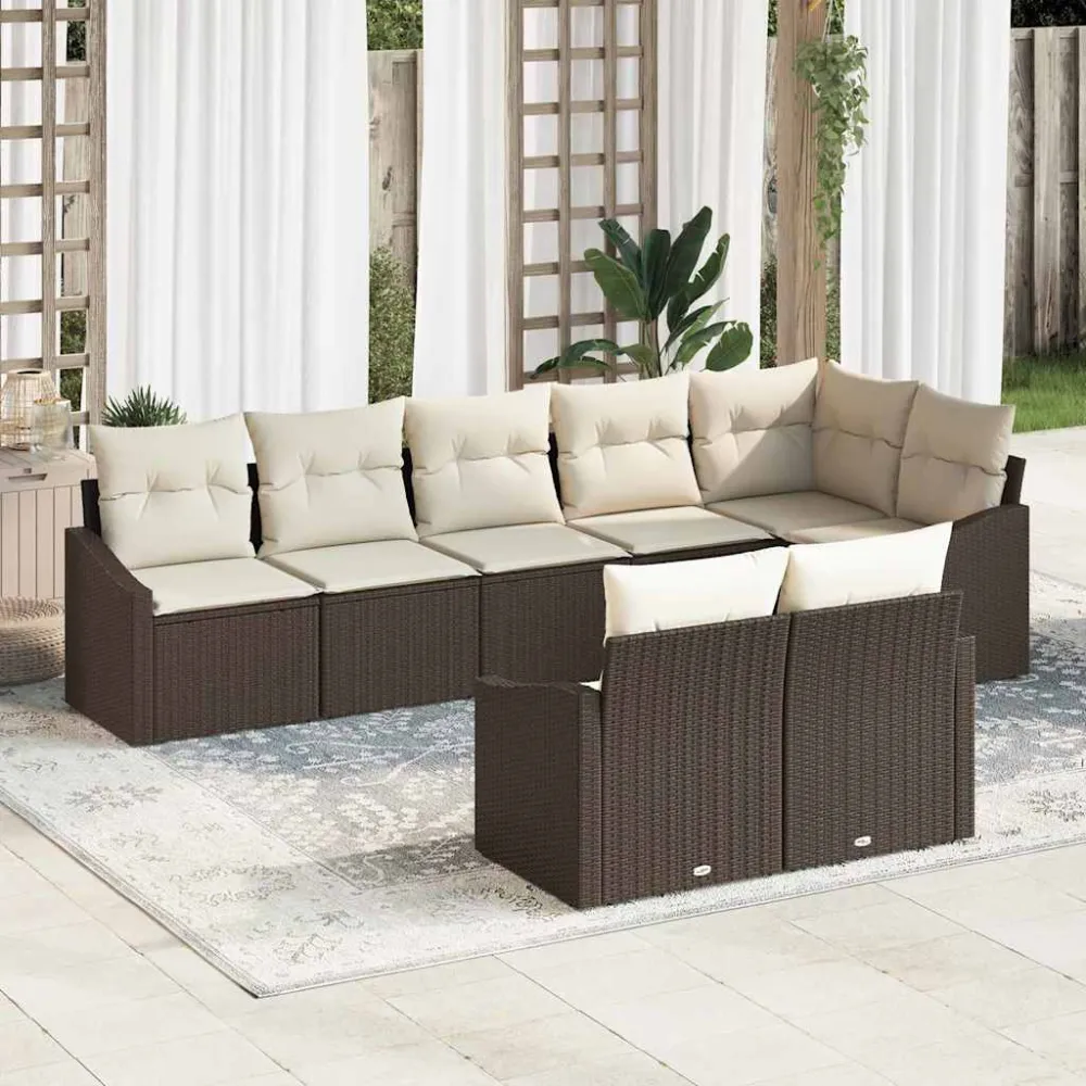Tuinbankenset met kussen 8 pcs Bruin en wit poly rattan vidaXL