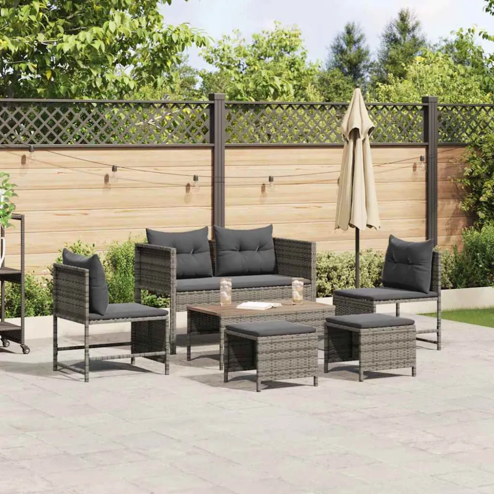 Tuinbankenset met kussen 6 pcs Grijs en Donkergrijs poly rattan vidaXL