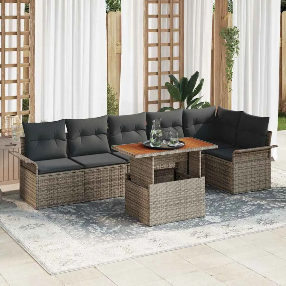 Tuinbankenset met kussen 7 pcs Grijs poly rattan vidaXL