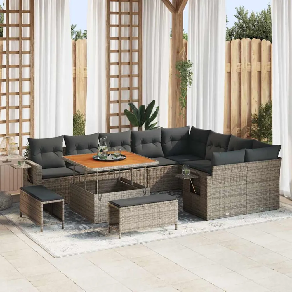 Tuinbankenset met kussen 12 pcs Grijs poly rattan vidaXL