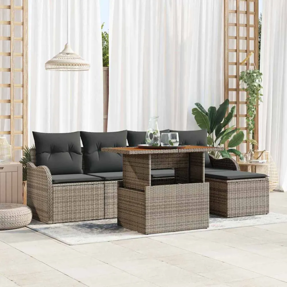 Tuinbankenset met kussen 6 pcs Grijs poly rattan vidaXL
