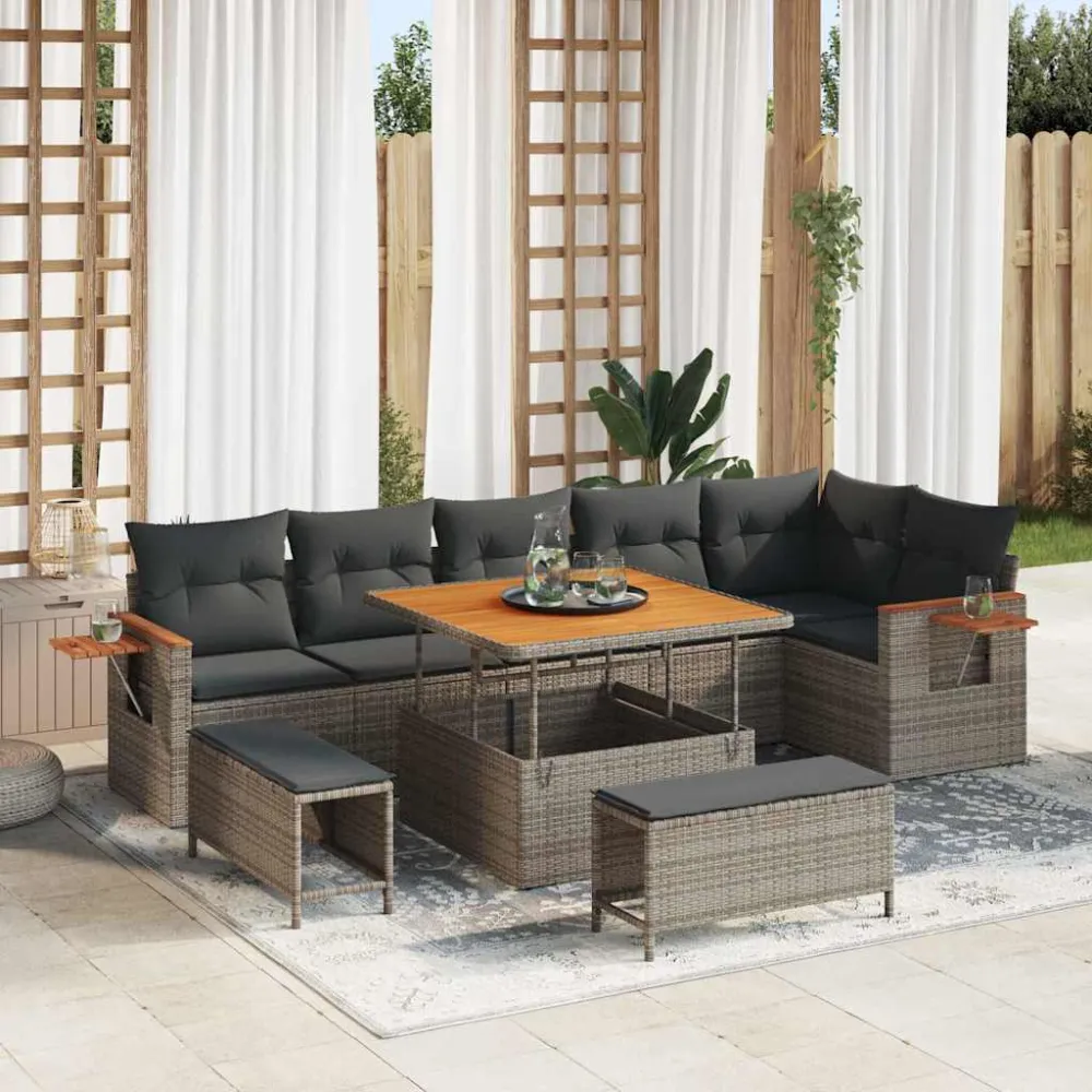 Tuinbankenset met kussen 11 pcs Grijs poly rattan vidaXL