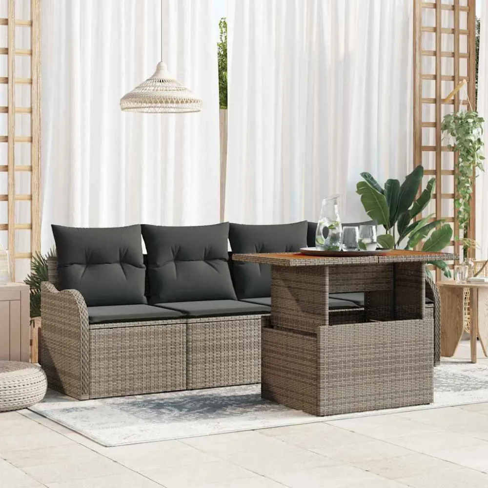 Tuinbankenset met kussen 5 pcs Grijs poly rattan vidaXL