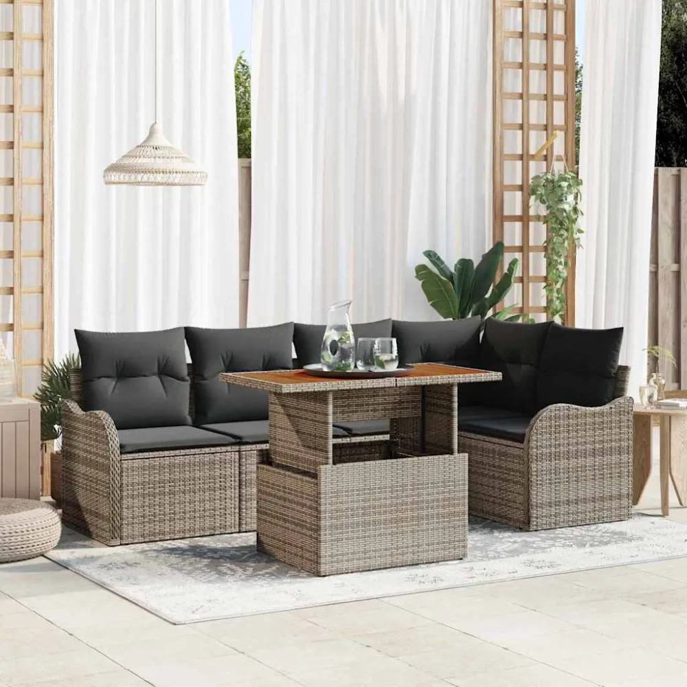 Tuinbankenset met kussen 6 pcs Grijs poly rattan vidaXL