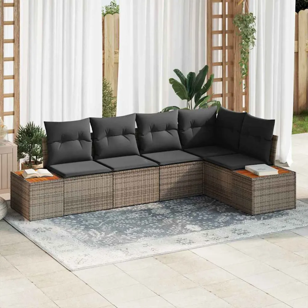 Tuinbankenset met kussen 5 pcs Grijs Poly riet vidaXL