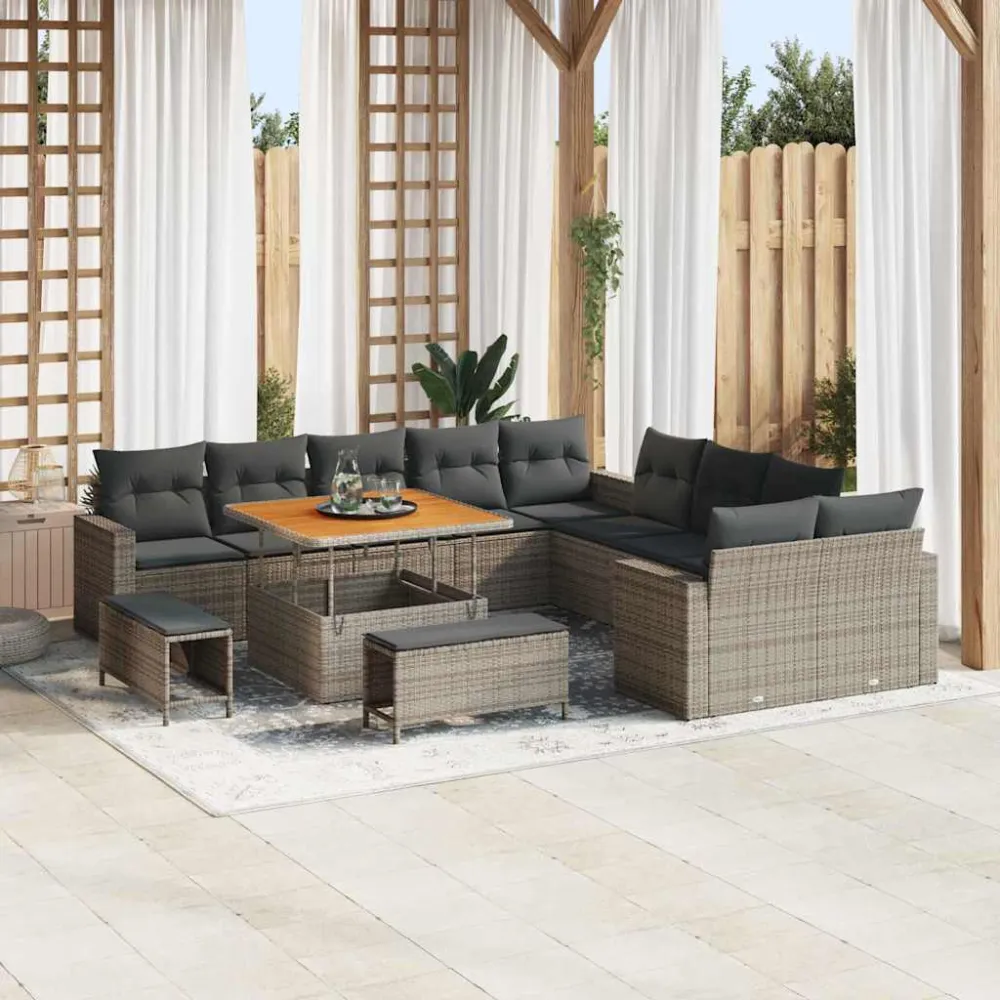 Tuinbankenset met kussen 17 pcs Grijs poly rattan vidaXL