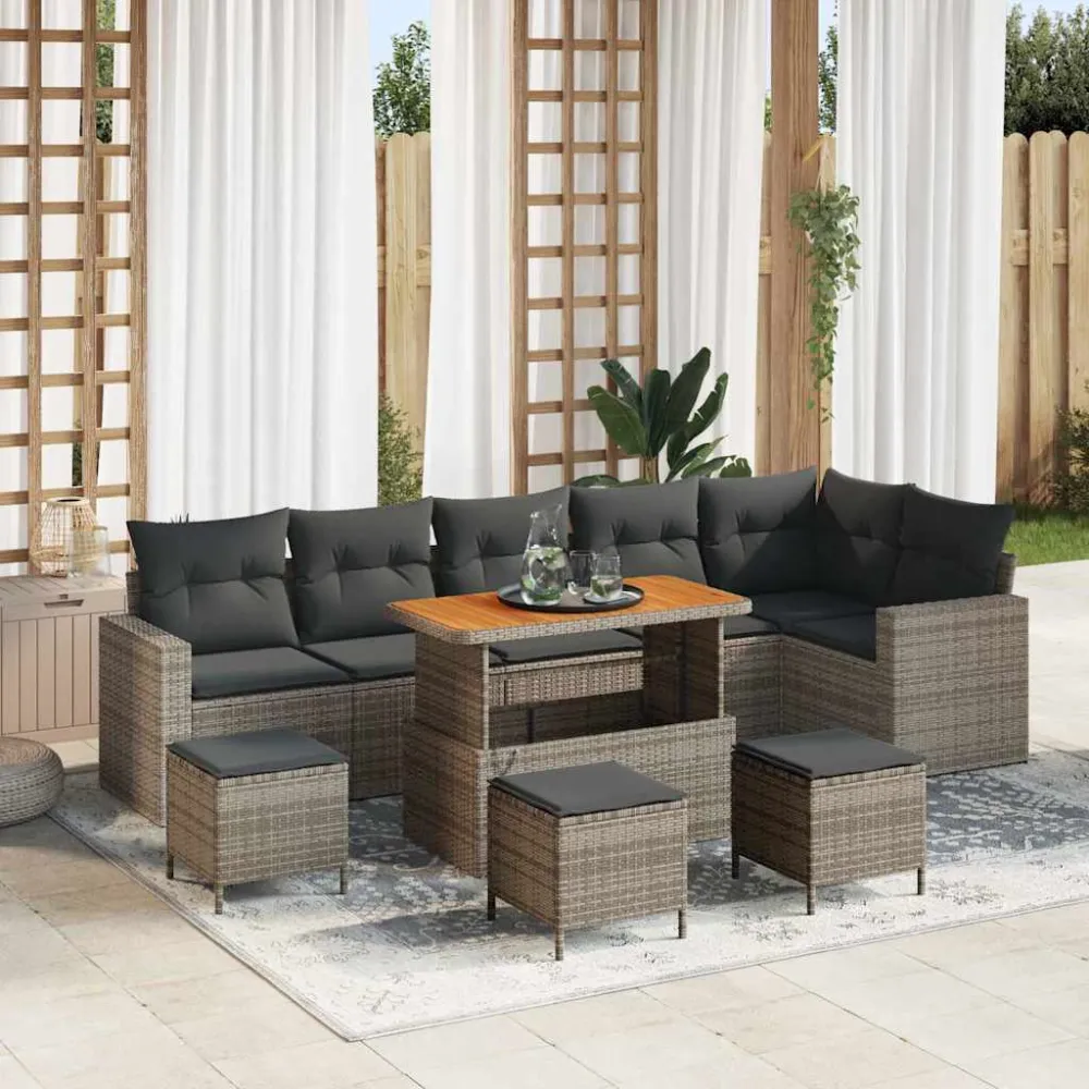 Tuinbankenset met kussen 12 pcs Grijs poly rattan vidaXL