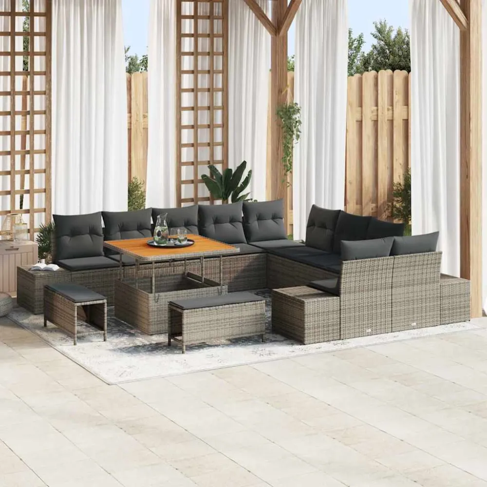 Tuinbankenset met kussen 13 pcs Grijs poly rattan vidaXL