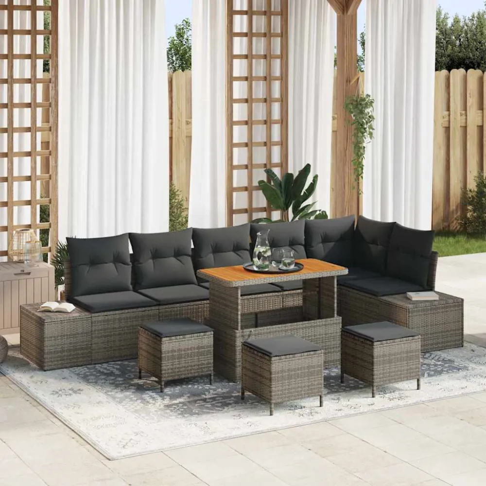 Tuinbankenset met kussen 10 pcs Grijs poly rattan vidaXL