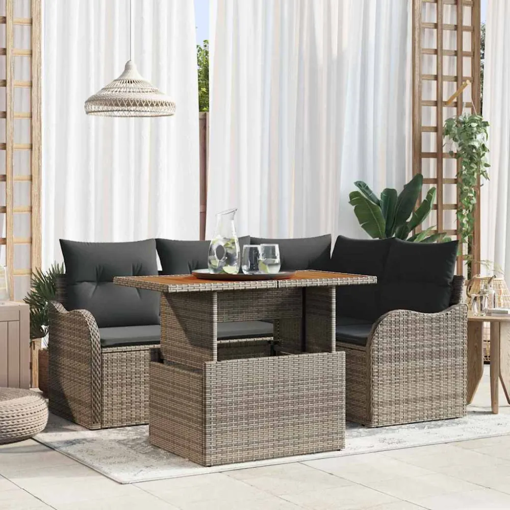 Tuinbankenset met kussen 5 pcs Grijs poly rattan vidaXL