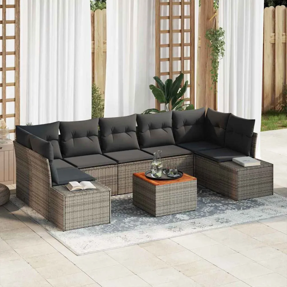 Tuinbankenset met kussen 8 pcs Grijs poly rattan vidaXL