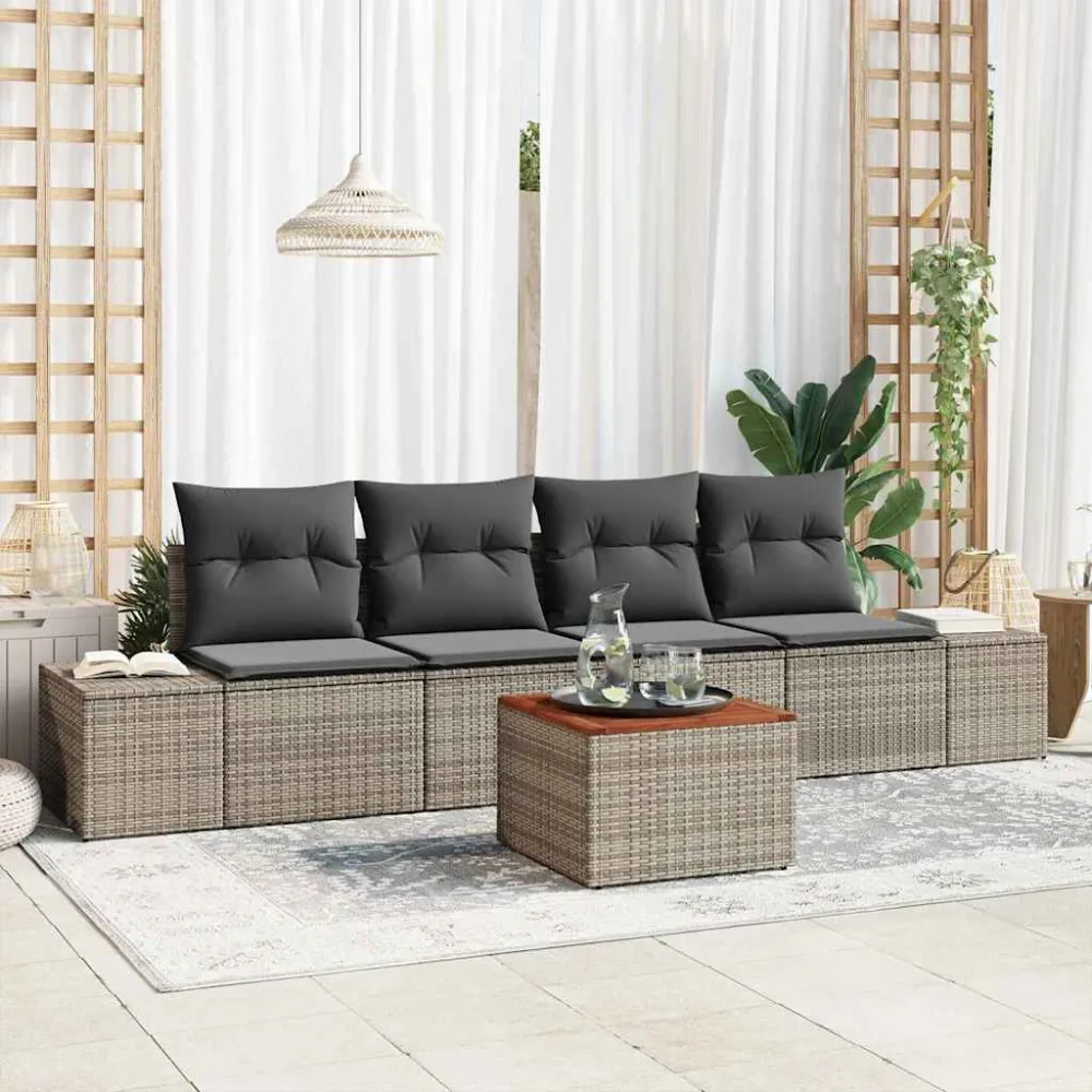 Tuinbankenset met kussen 5 pcs Grijs poly rattan vidaXL