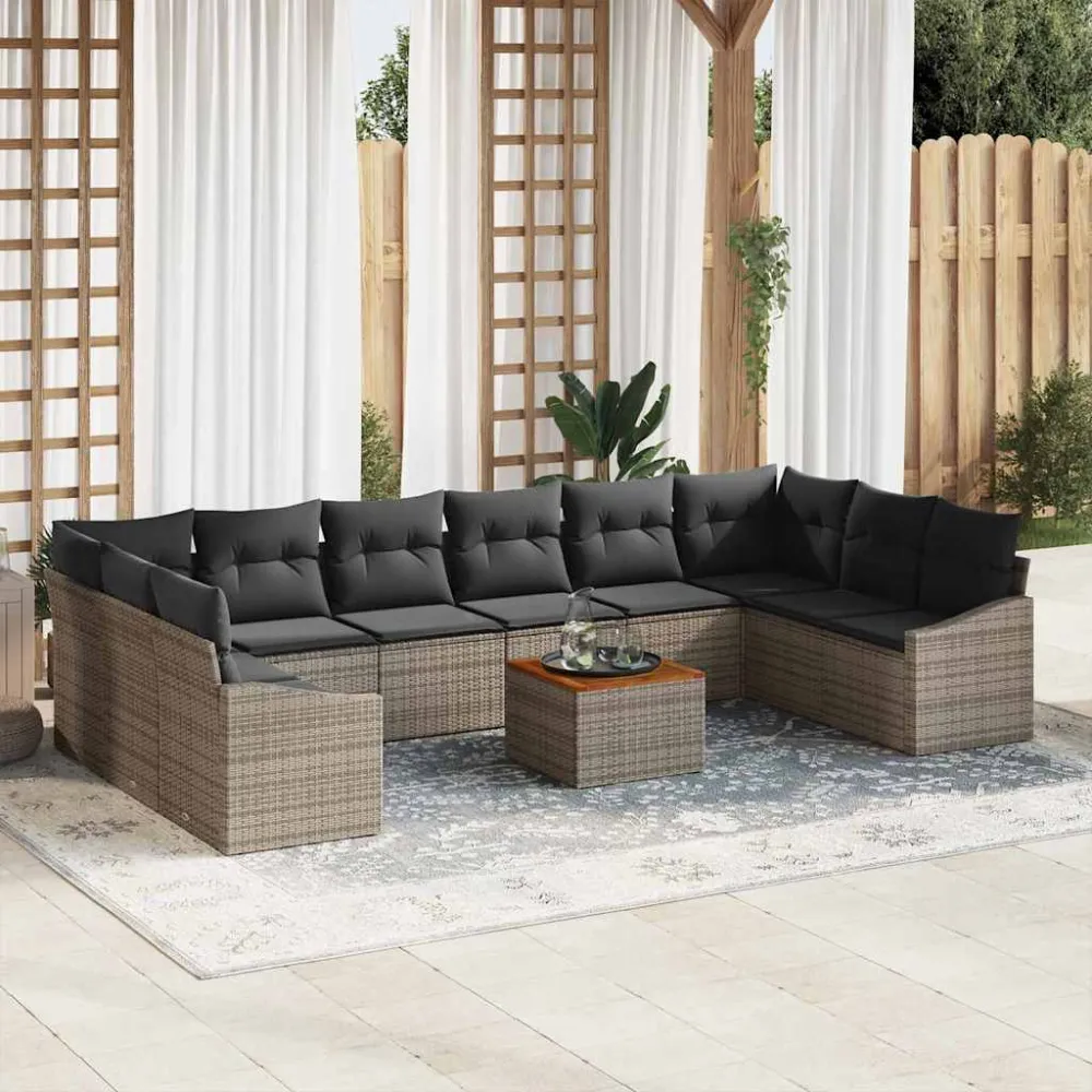 Tuinbankenset met kussen 11 pcs Grijs poly rattan vidaXL