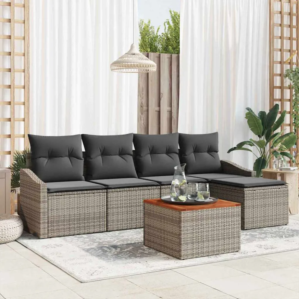 Tuinbankenset met kussen 6 pcs Grijs poly rattan vidaXL