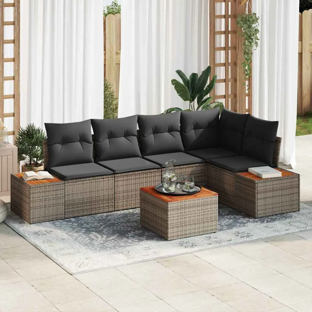 Tuinbankenset met kussen 6 pcs Grijs Poly riet vidaXL