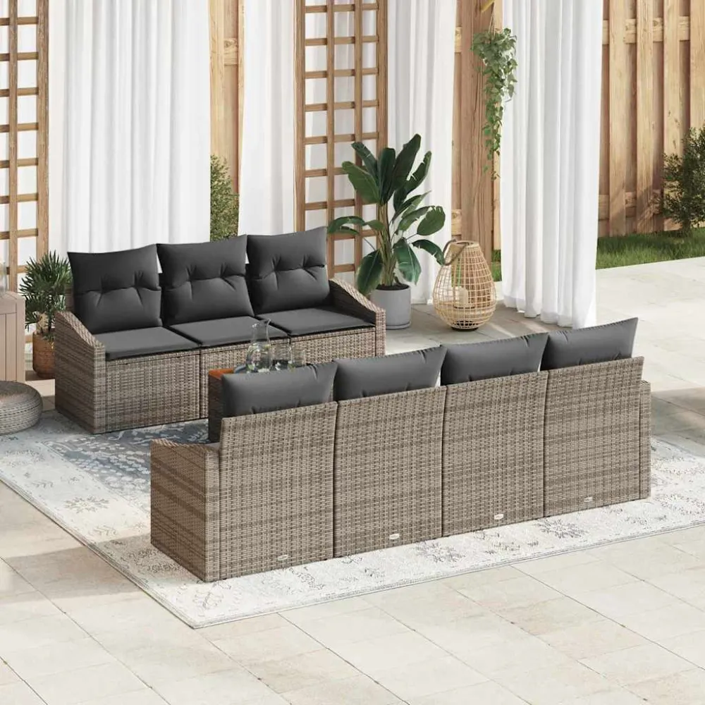 Tuinbankenset met kussen 8 pcs Grijs poly rattan vidaXL