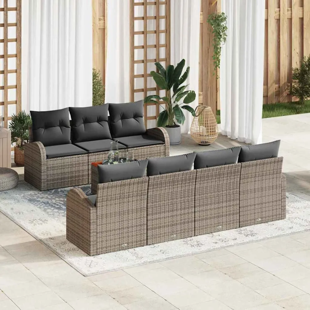 Tuinbankenset met kussen 8 pcs Grijs poly rattan vidaXL