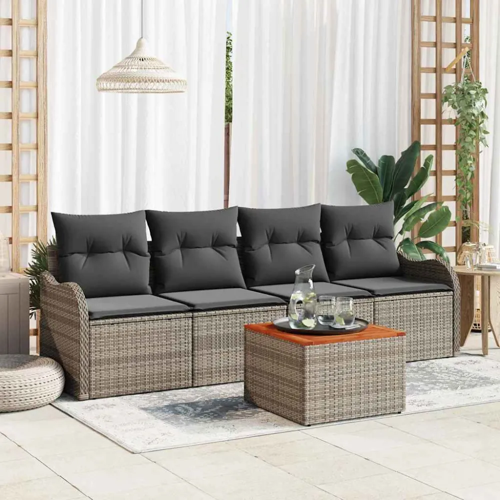 Tuinbankenset met kussen 5 pcs Grijs poly rattan vidaXL