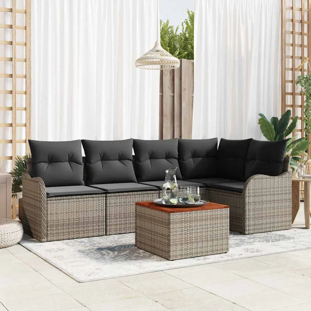 Tuinbankenset met kussen 6 pcs Grijs poly rattan vidaXL
