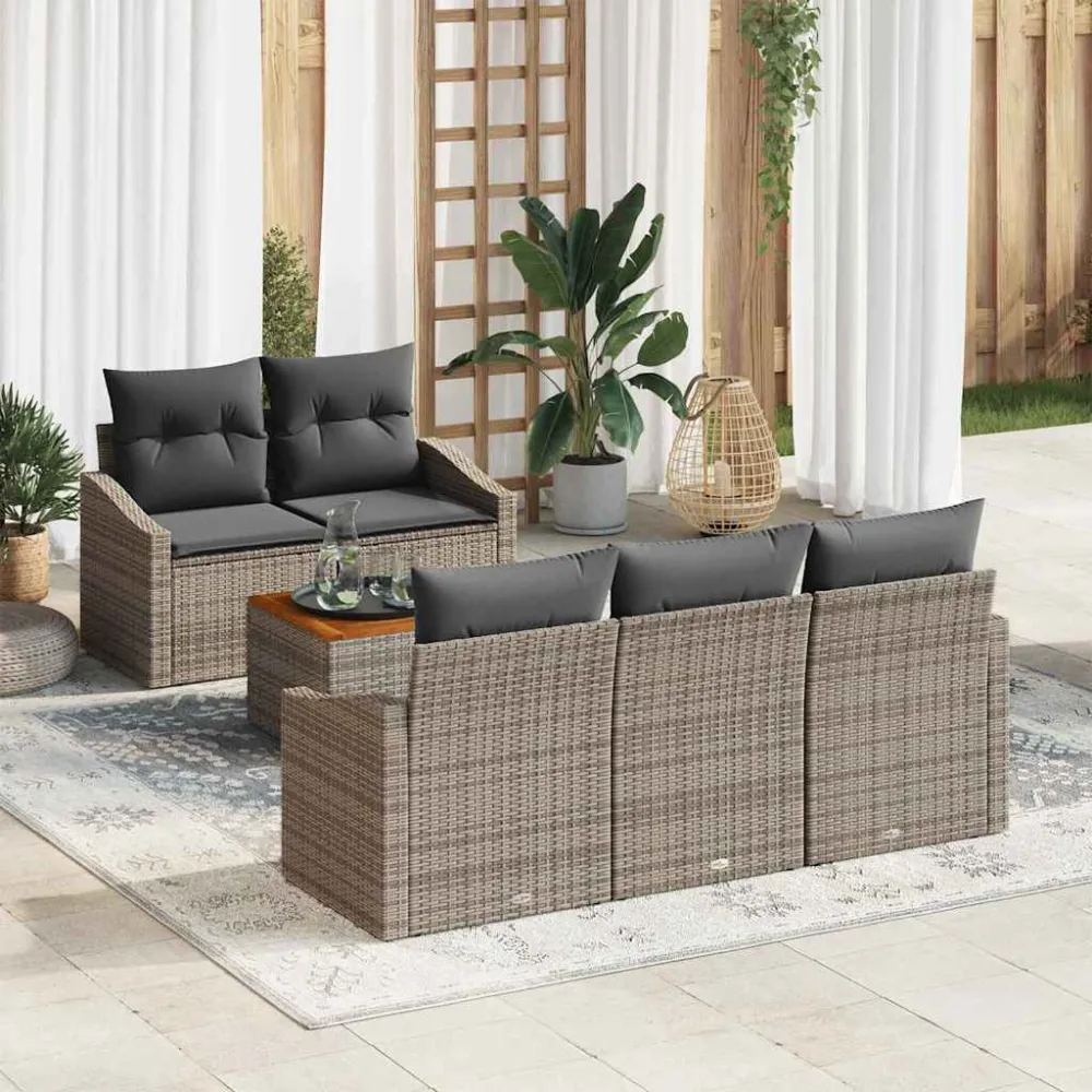 Tuinbankenset met kussen 6 pcs Grijs poly rattan vidaXL