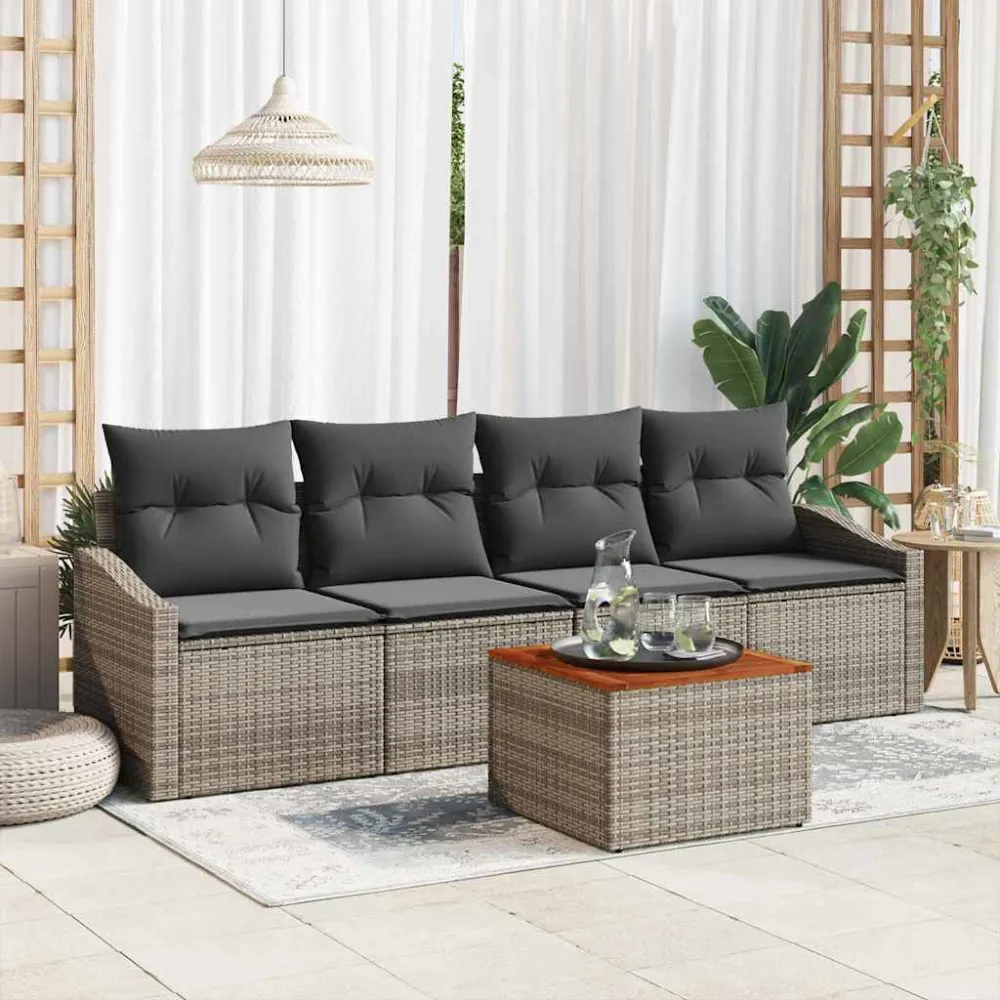Tuinbankenset met kussen 5 pcs Grijs poly rattan vidaXL