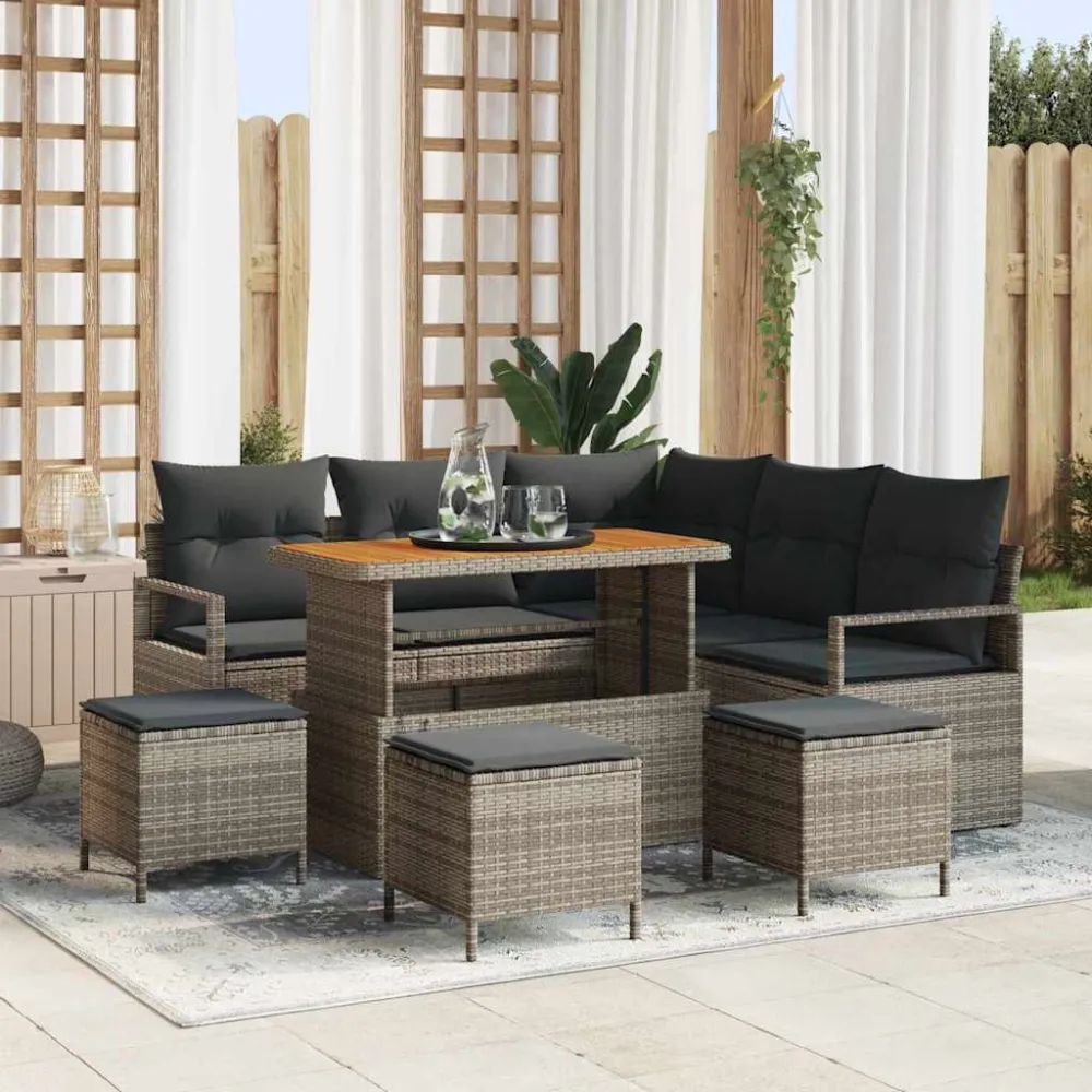 Tuinbankenset met kussen 9 pcs Grijs poly rattan vidaXL