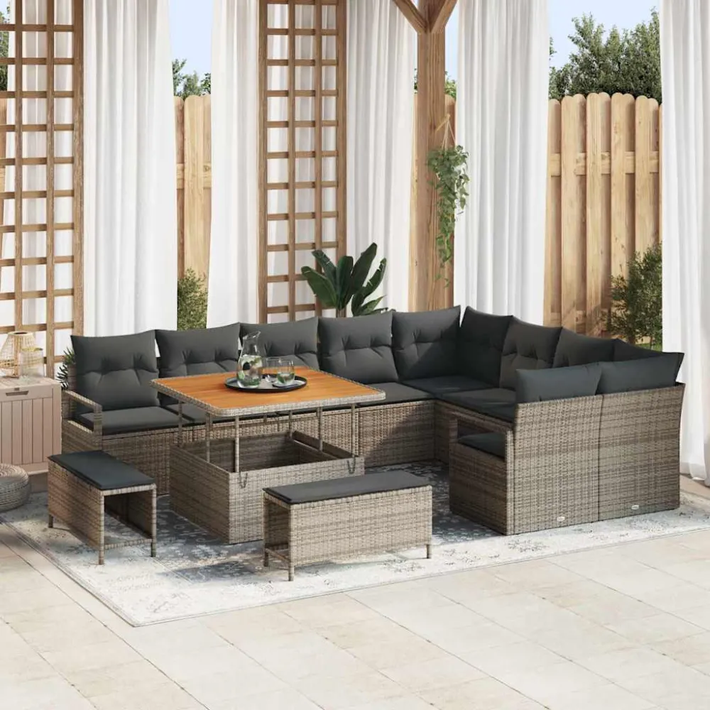Tuinbankenset met kussen 12 pcs Grijs poly rattan vidaXL
