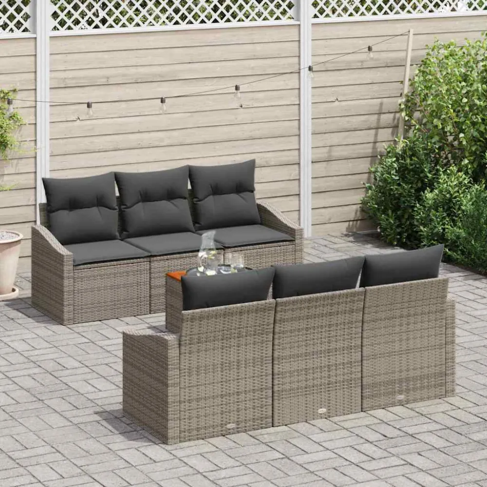 Tuinbankenset met kussen 7 pcs Grijs poly rattan vidaXL