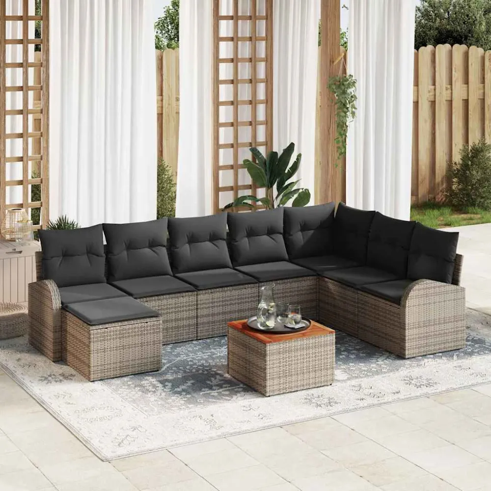 Tuinbankenset met kussen 9 pcs Grijs poly rattan vidaXL