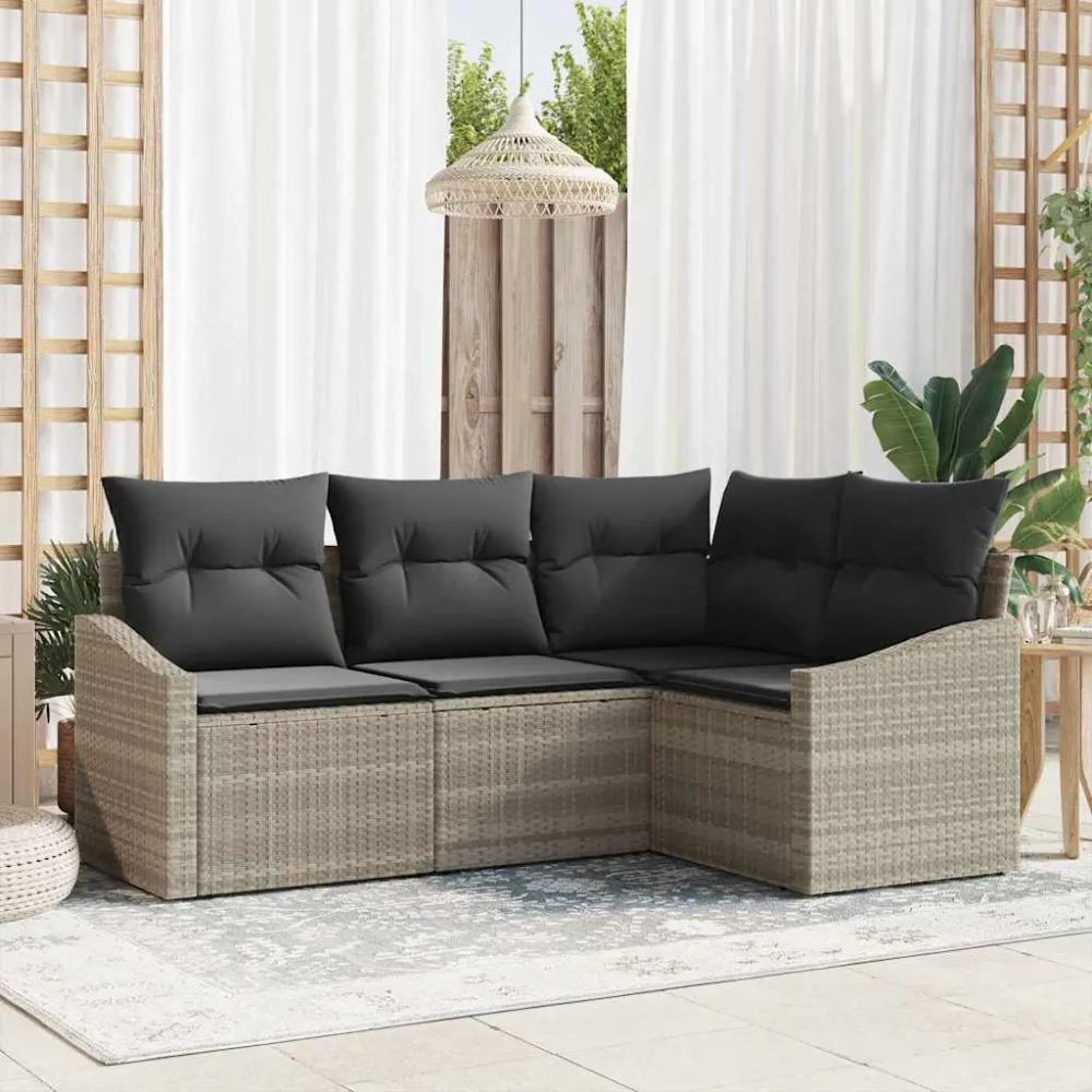 Tuinbankenset met kussen 4 pcs Lichtgrijs poly rattan vidaXL