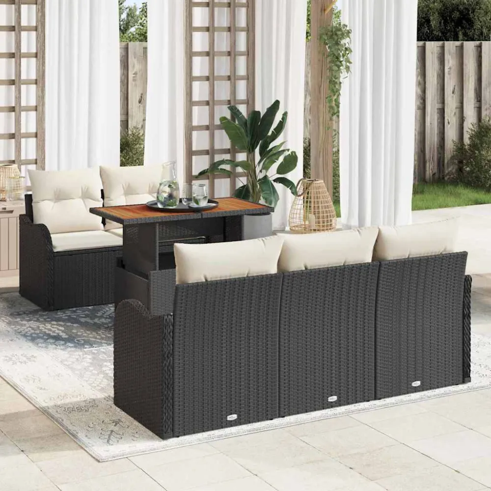 Tuinbankenset met kussen 6 pcs Zwart en Crème poly rattan vidaXL