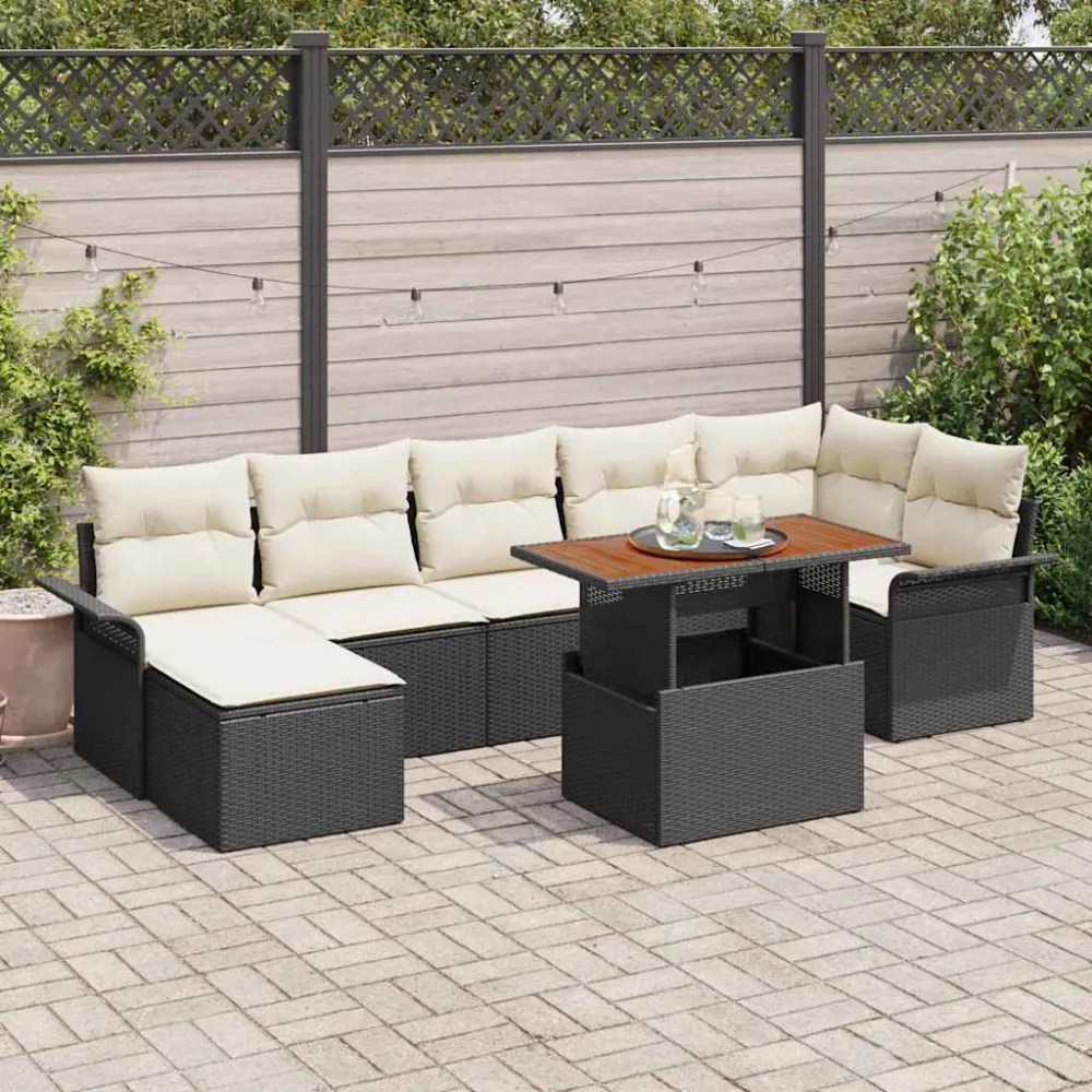 Tuinbankenset met kussen 8 pcs Zwart en Crème poly rattan vidaXL